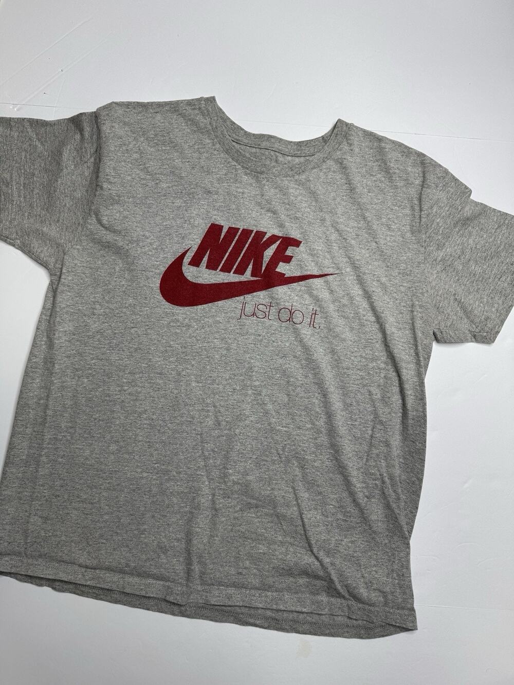 Nike Just Do It T Shirt Mens XL Gray Red Swoosh Logo Graphic Tee Cotton Blend